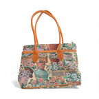 Vintage 80s GardenCore Tapestry Purse with Leather Straps