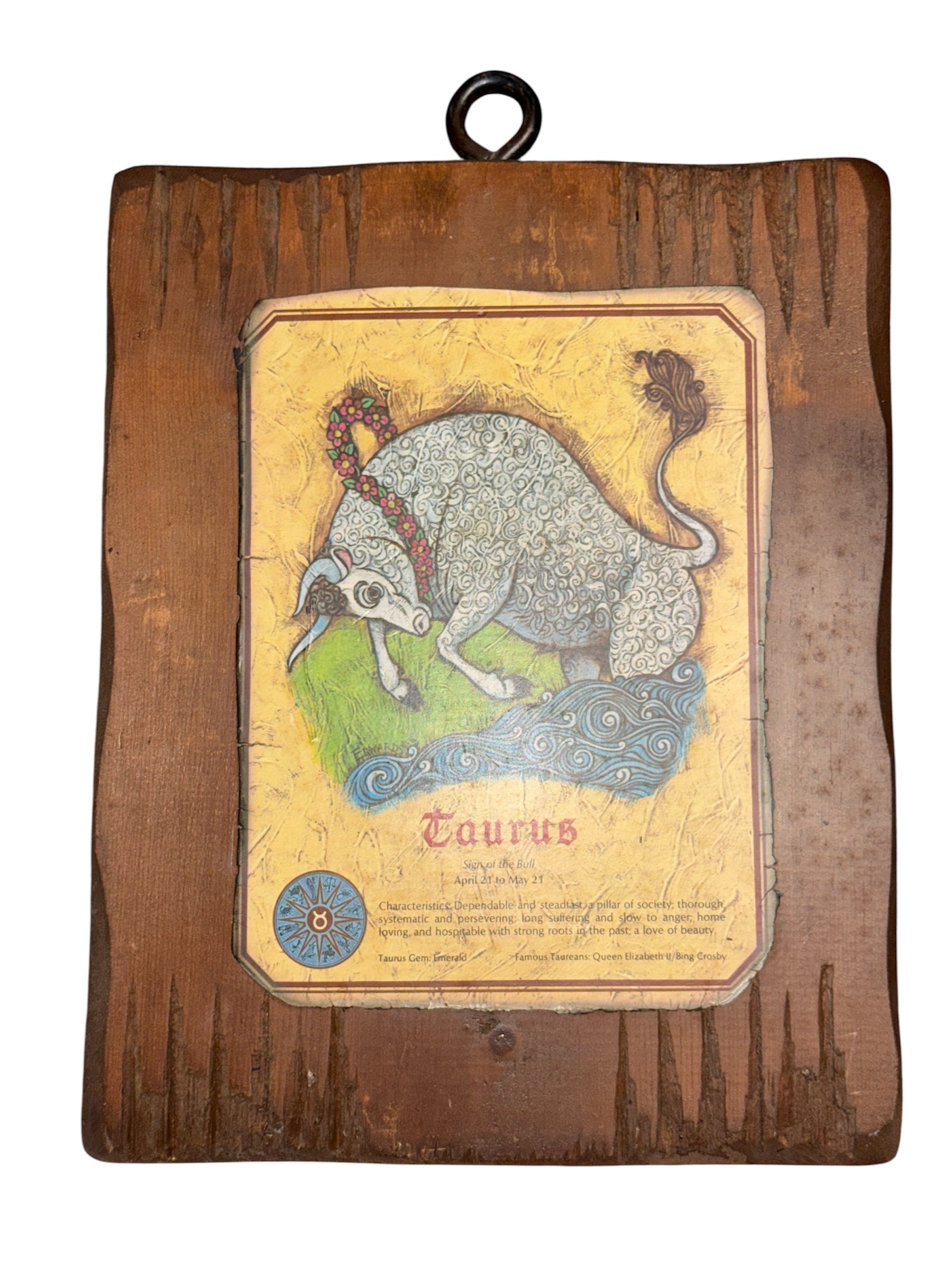 Vintage 1970’s Taurus Astrological Sign Hanging Wall Plaque