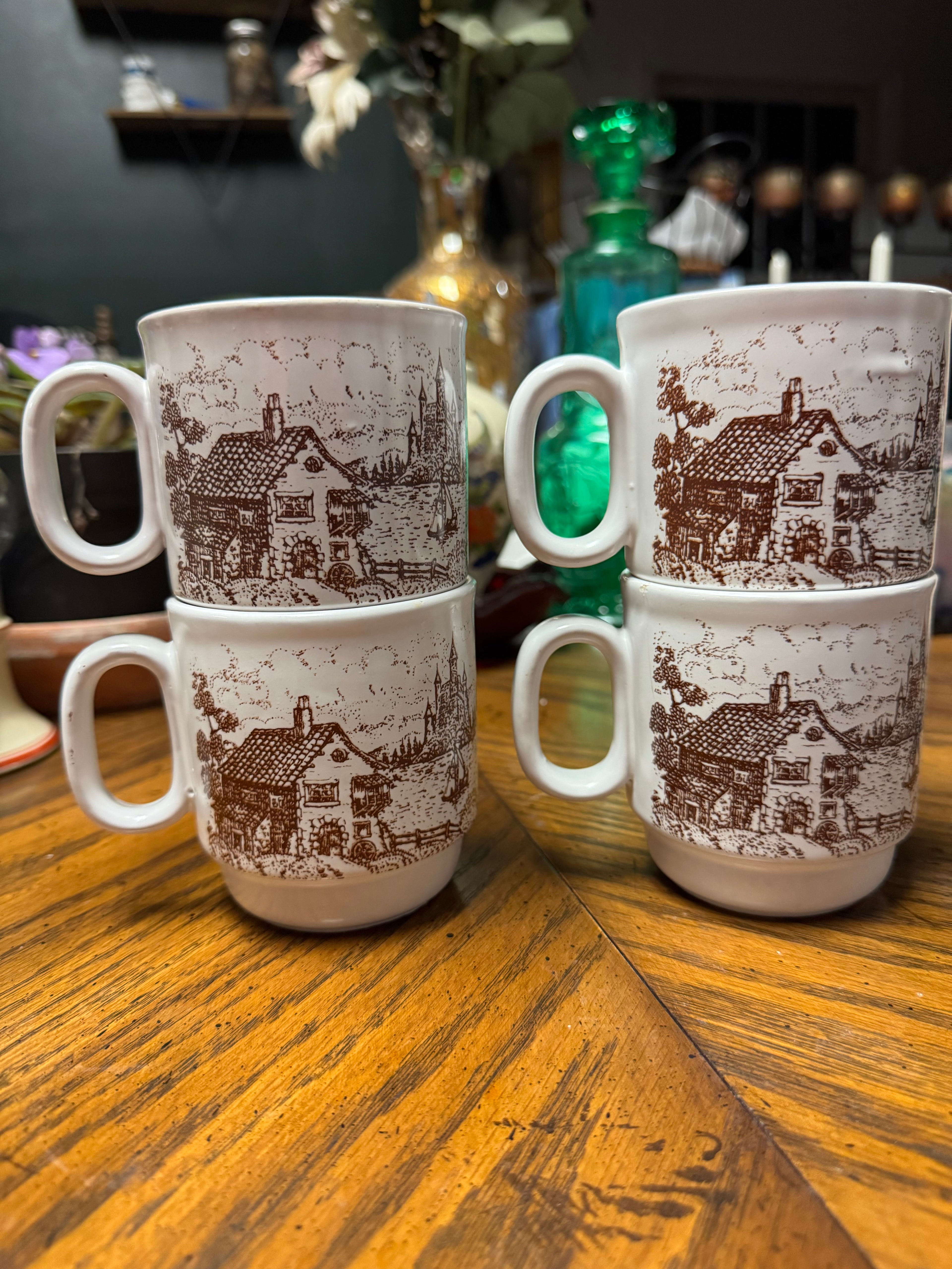 Vintage Lozapenco Chile Stackable Ceramic (4) Mugs