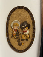 Vintage 1970s Burwood Hubbell 3D Oval Wall Plaque with Cute Cowboy & Cowgirl 14"x8"