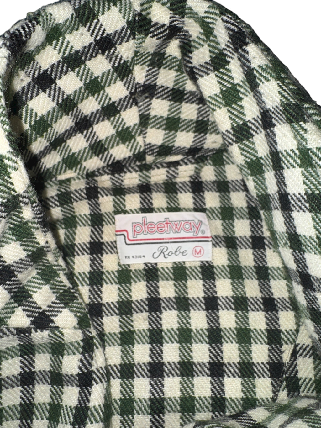Vtg Pleetway Men's Sz Medium Green White Plaid Robe With Tie