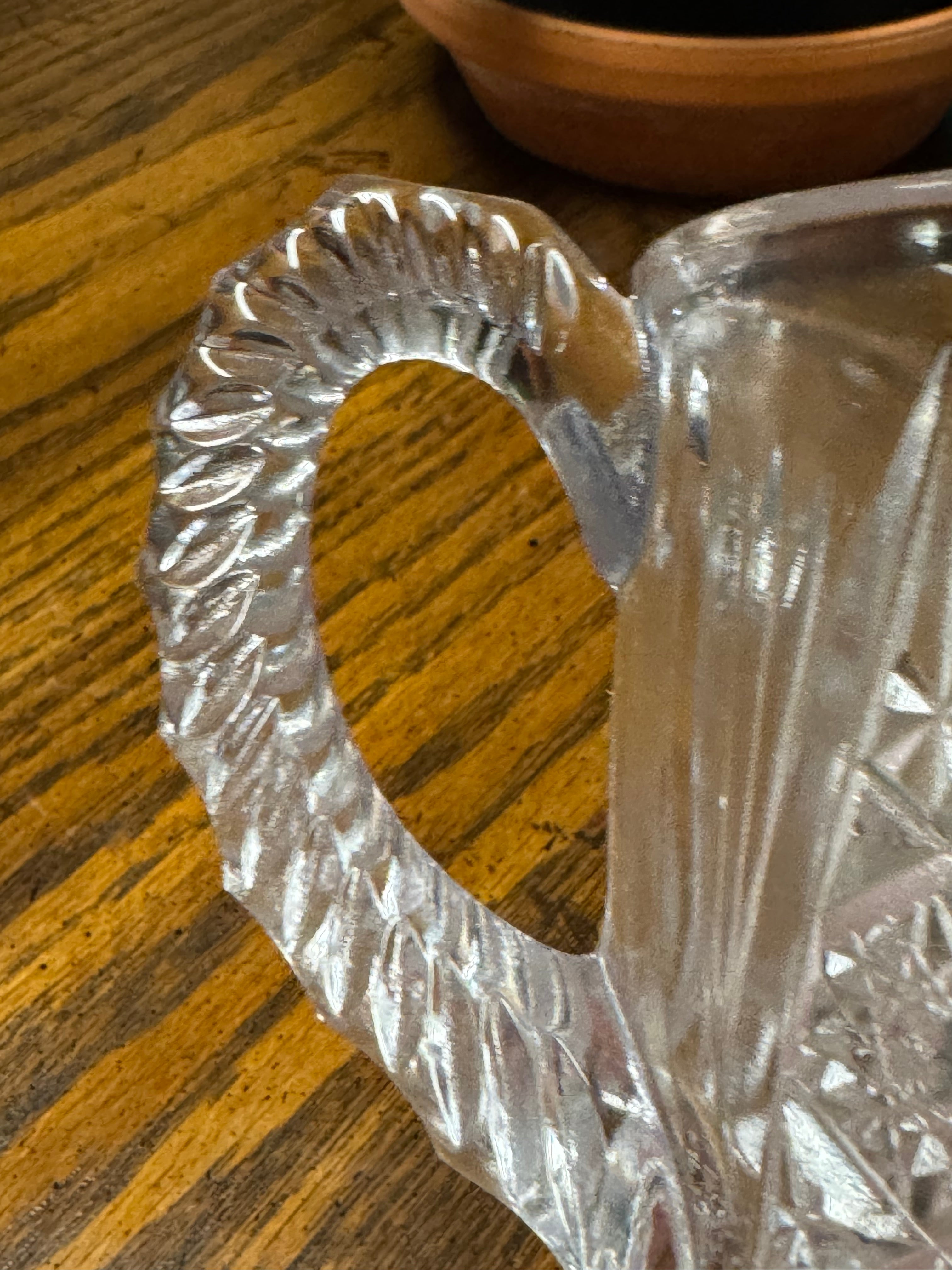 Vintage Crystal Clear Pressed Glass Spooner Dish~Vase Double Handles 5” Floral