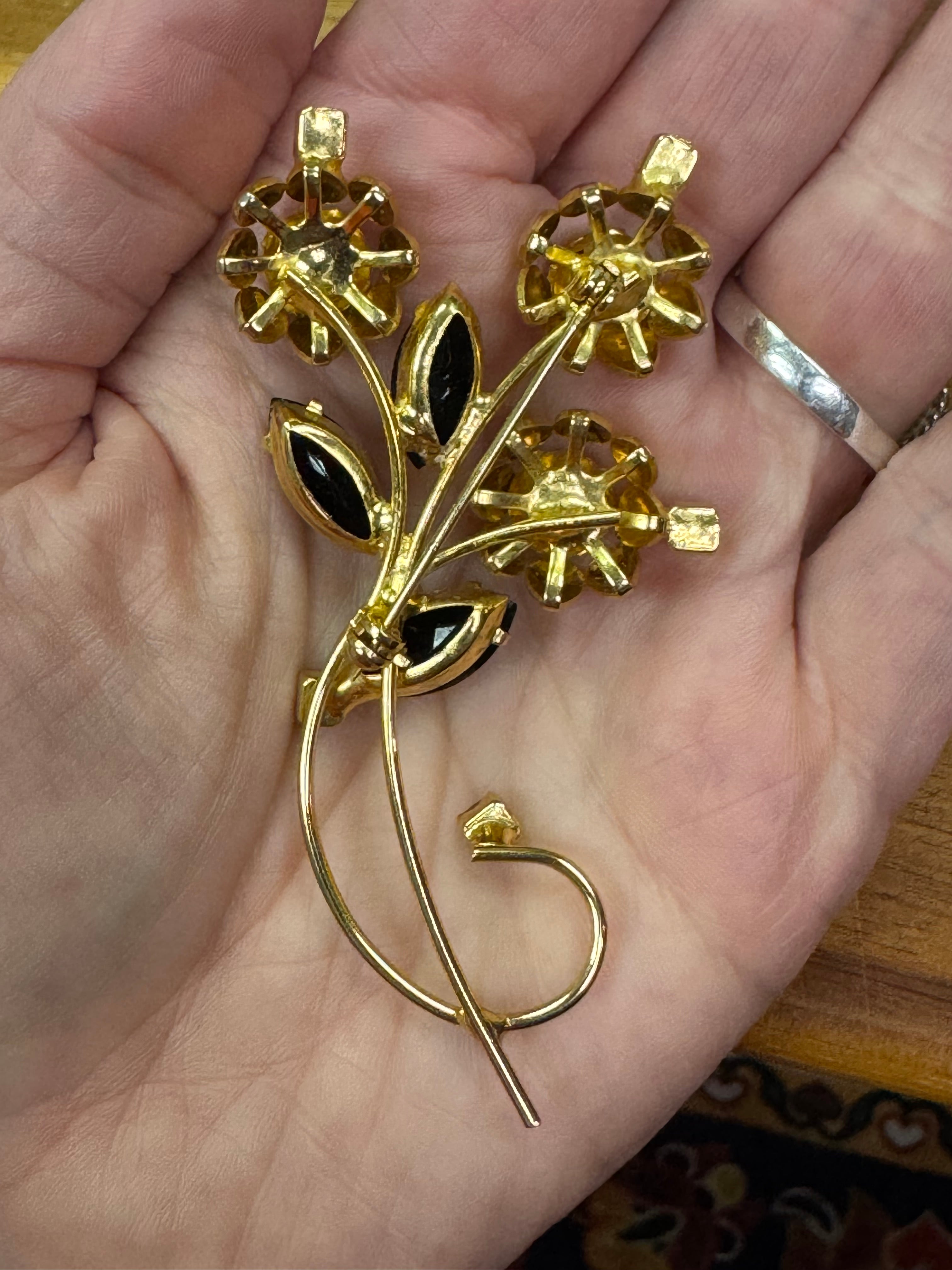Vintage Rhinestone Leaf Brooch