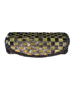 Vintage Black Gold Beaded Lipstick Case With Silk Lined Mirror