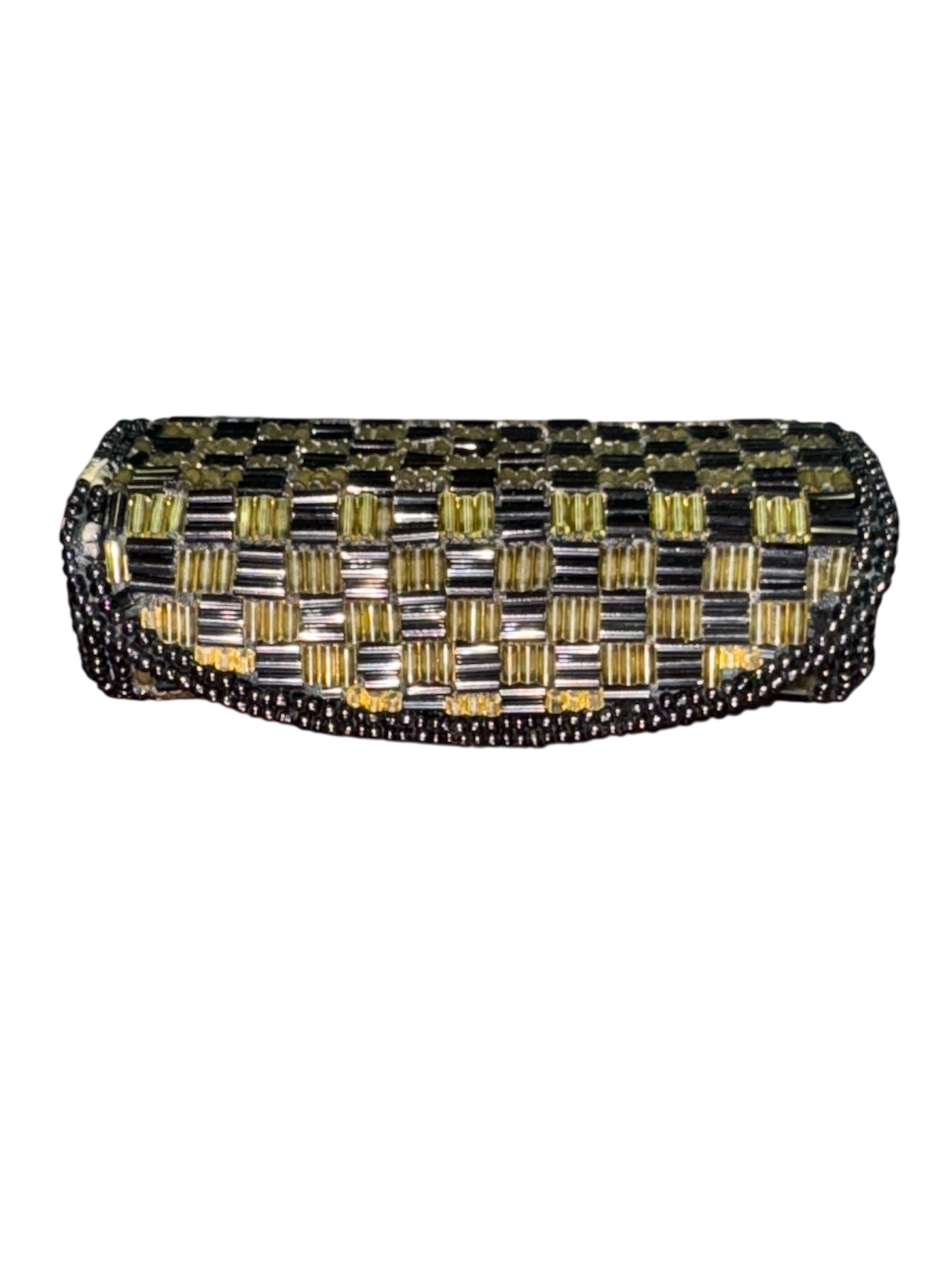 Vintage Black Gold Beaded Lipstick Case With Silk Lined Mirror