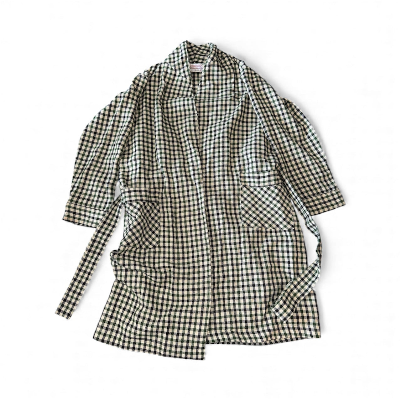 Vtg Pleetway Men's Sz Medium Green White Plaid Robe With Tie