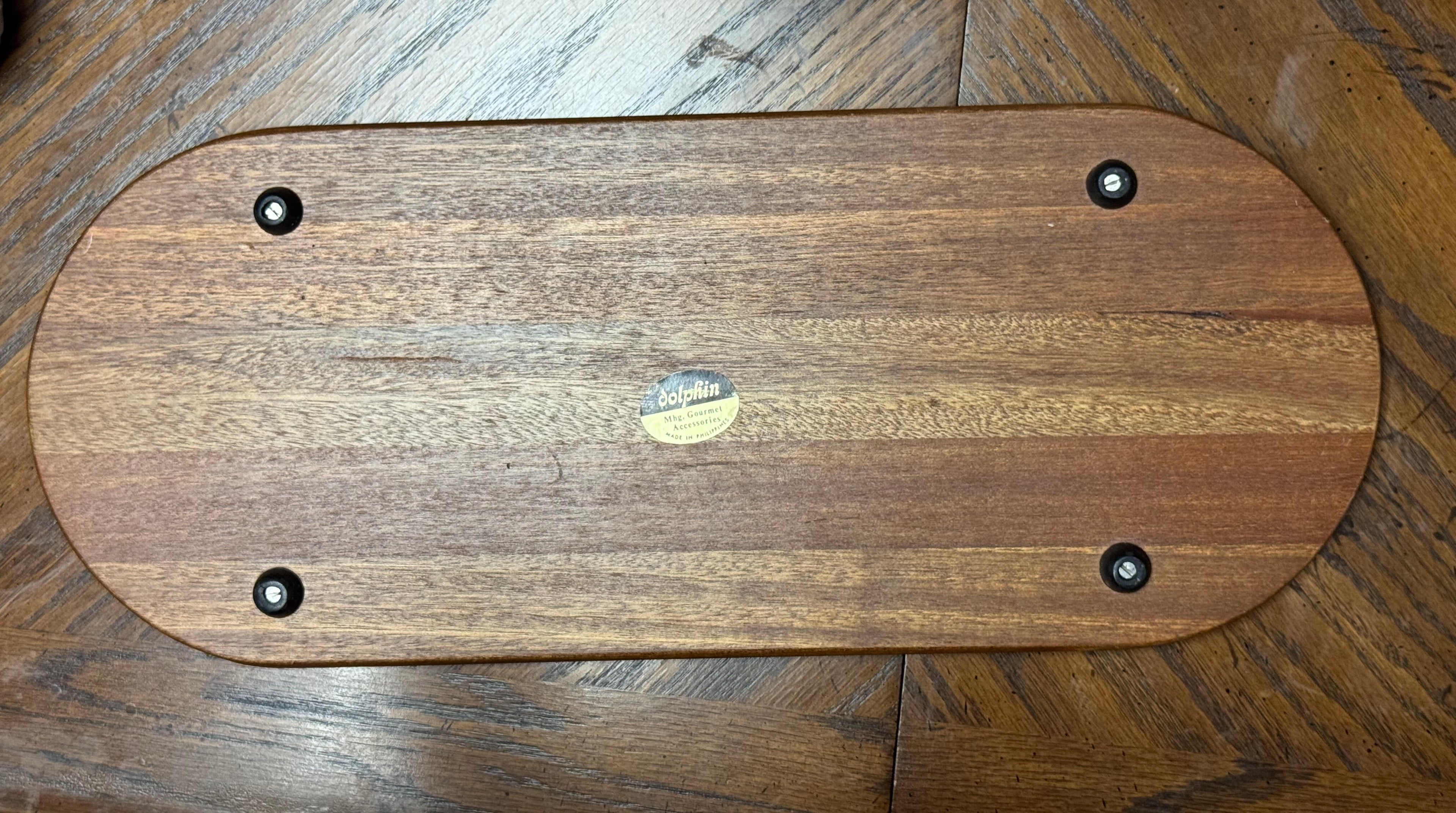 Vintage 1970s Dolphin Teakwood Floral Cheese Platter Board 19x8 Large