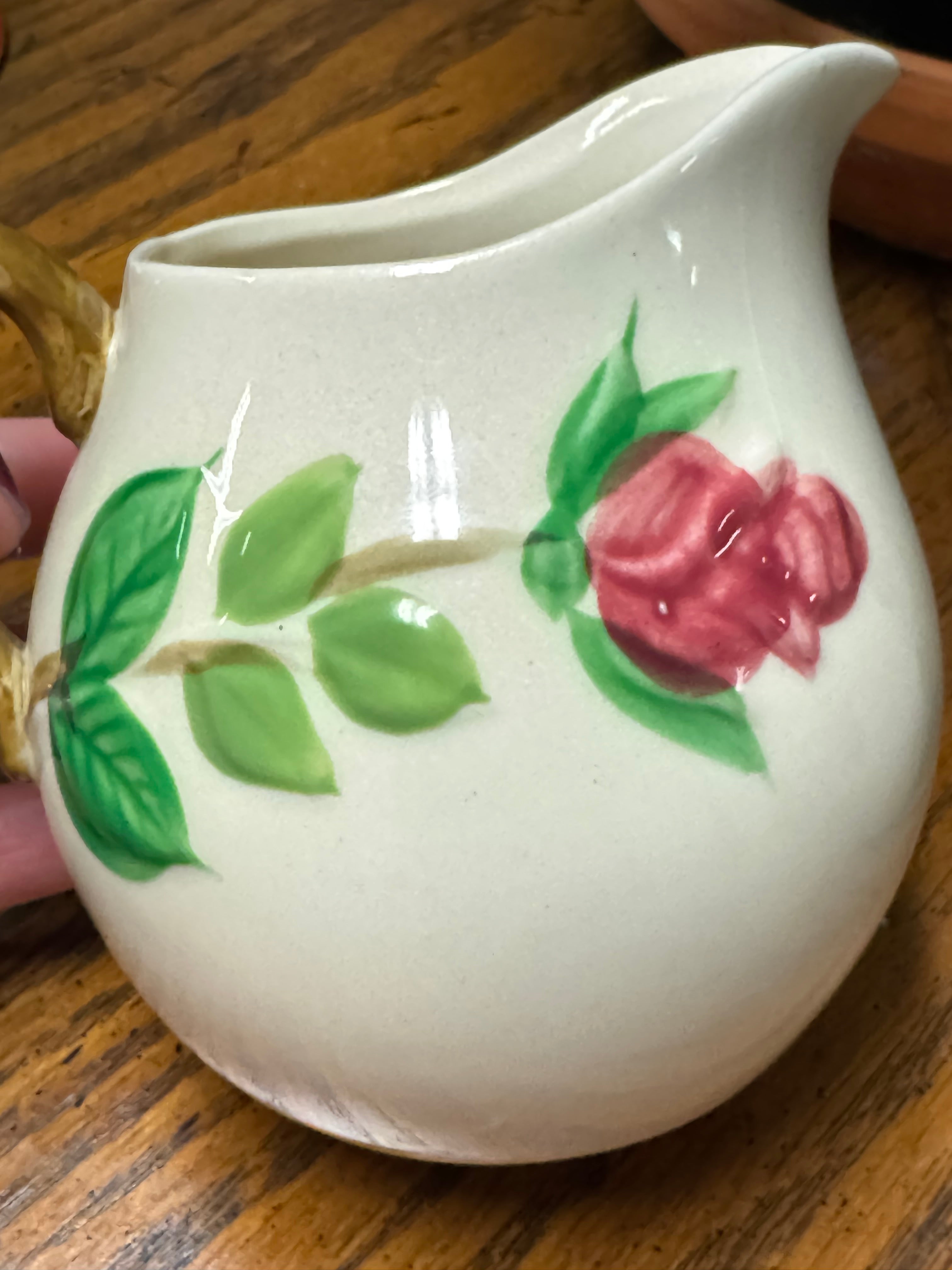 Vintage Norleans Earthenware American Beauty Rose Creamer & Sugar Bowl Pink Roses MCM