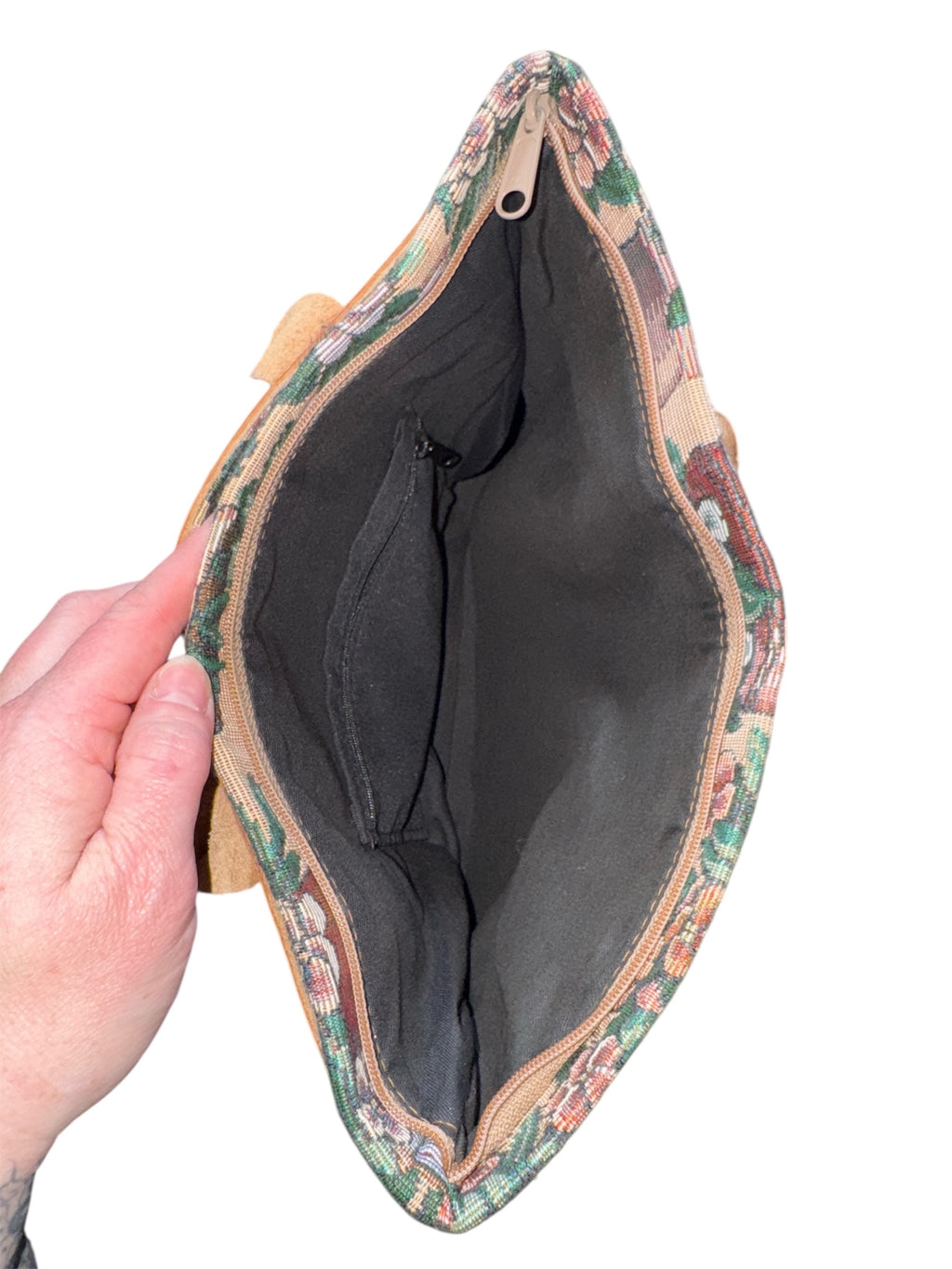 Vintage 80s GardenCore Tapestry Purse with Leather Straps