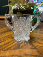 Vintage Crystal Clear Pressed Glass Spooner Dish~Vase Double Handles 5” Floral