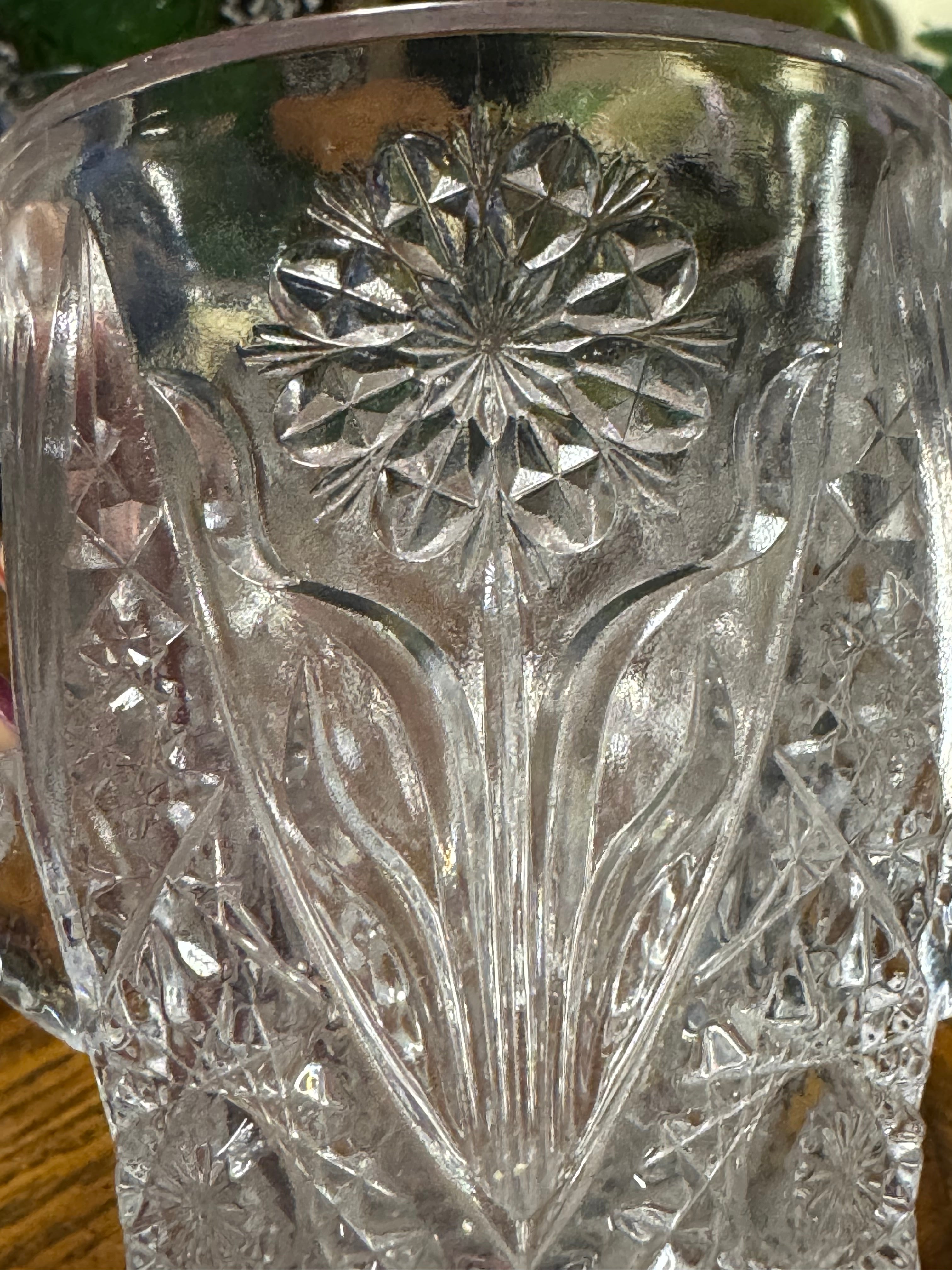 Vintage Crystal Clear Pressed Glass Spooner Dish~Vase Double Handles 5” Floral