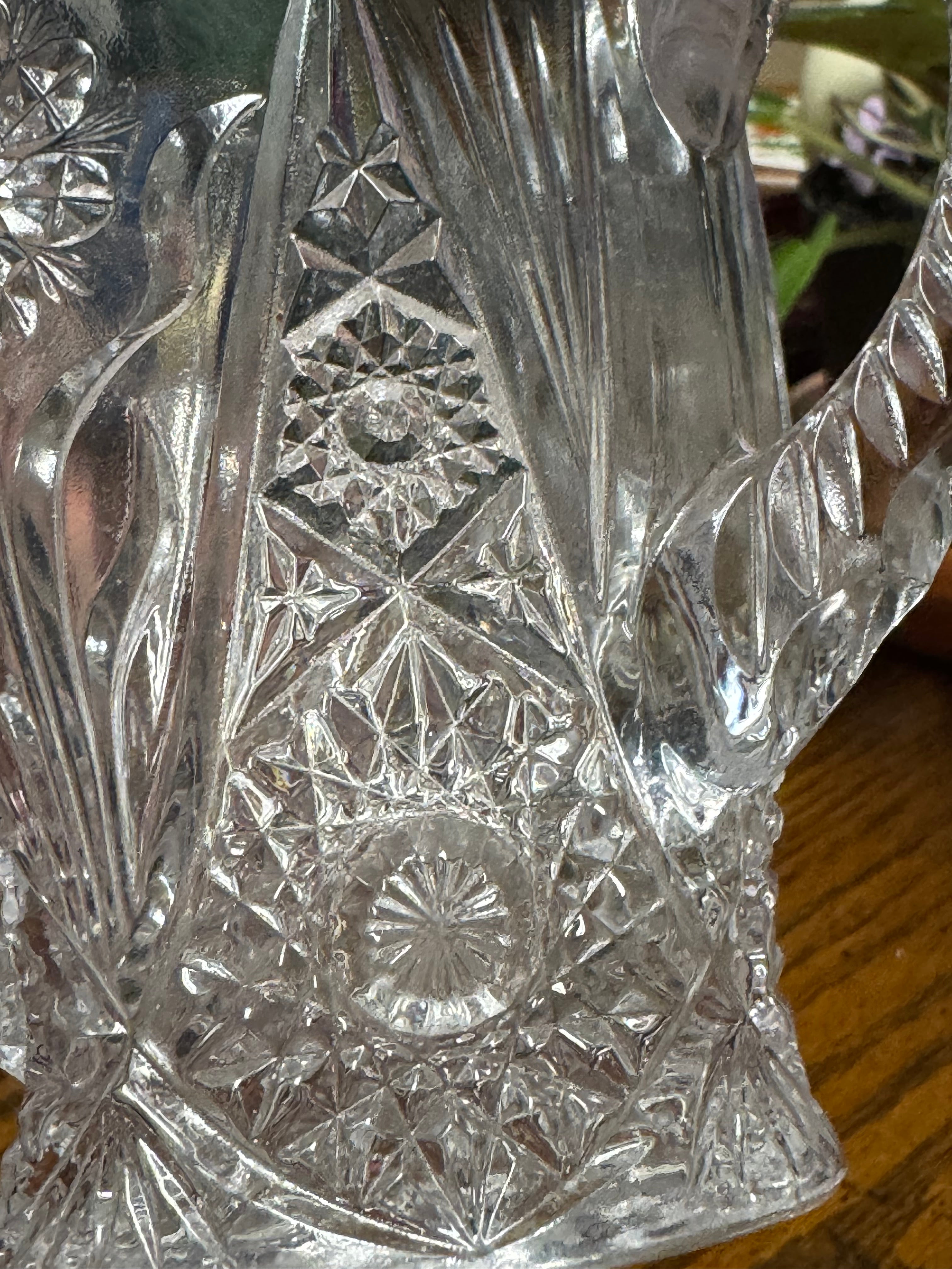 Vintage Crystal Clear Pressed Glass Spooner Dish~Vase Double Handles 5” Floral