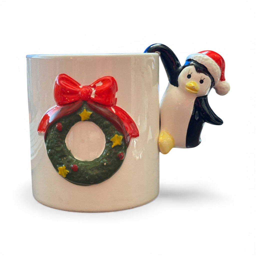 Vintage Holiday Mug With Penguin Handle