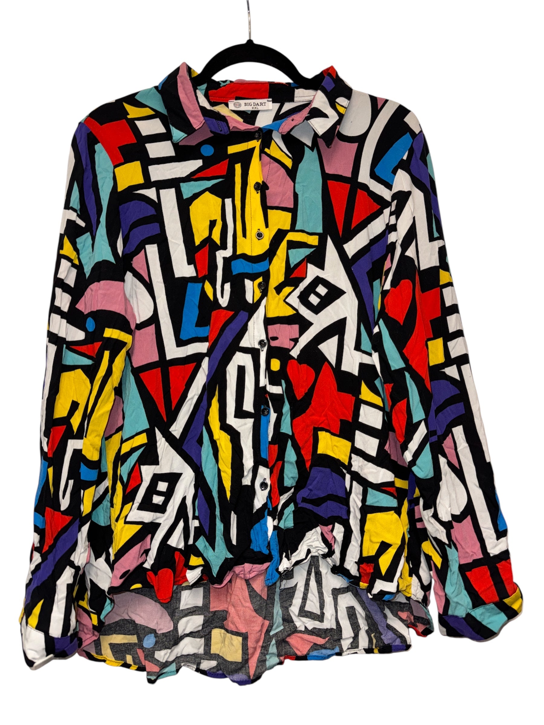 Big Dart Vintage Pop Art Retro Colorful Bright Button Down Blouse Women’s XXL