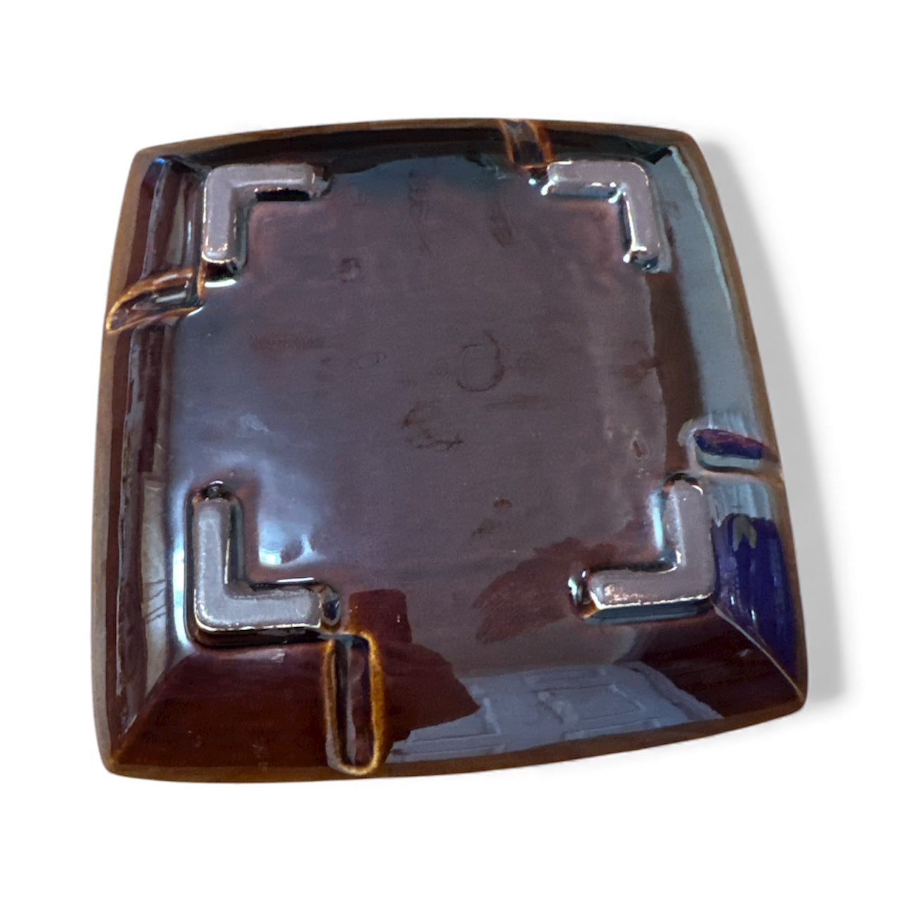 Vintage Ashtray Mid Century 7.5" Square Brown Pottery Decor Retro 70's