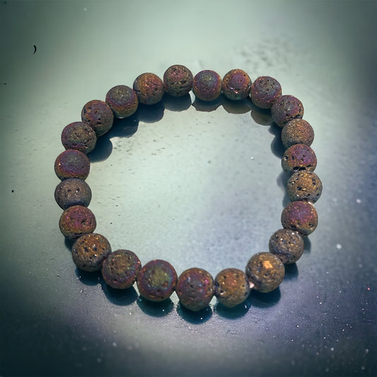 Rainbow Aura Lava Rock bracelet